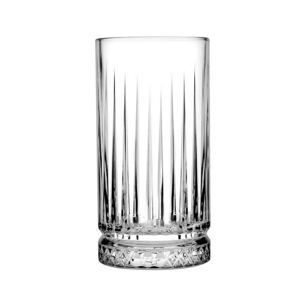 potiri-long-drink-445ml-set-4tmch-elysia-espiel Ένα γυάλινο ποτήρι νερού με ιδιαίτερο design σε λευκό φόντο