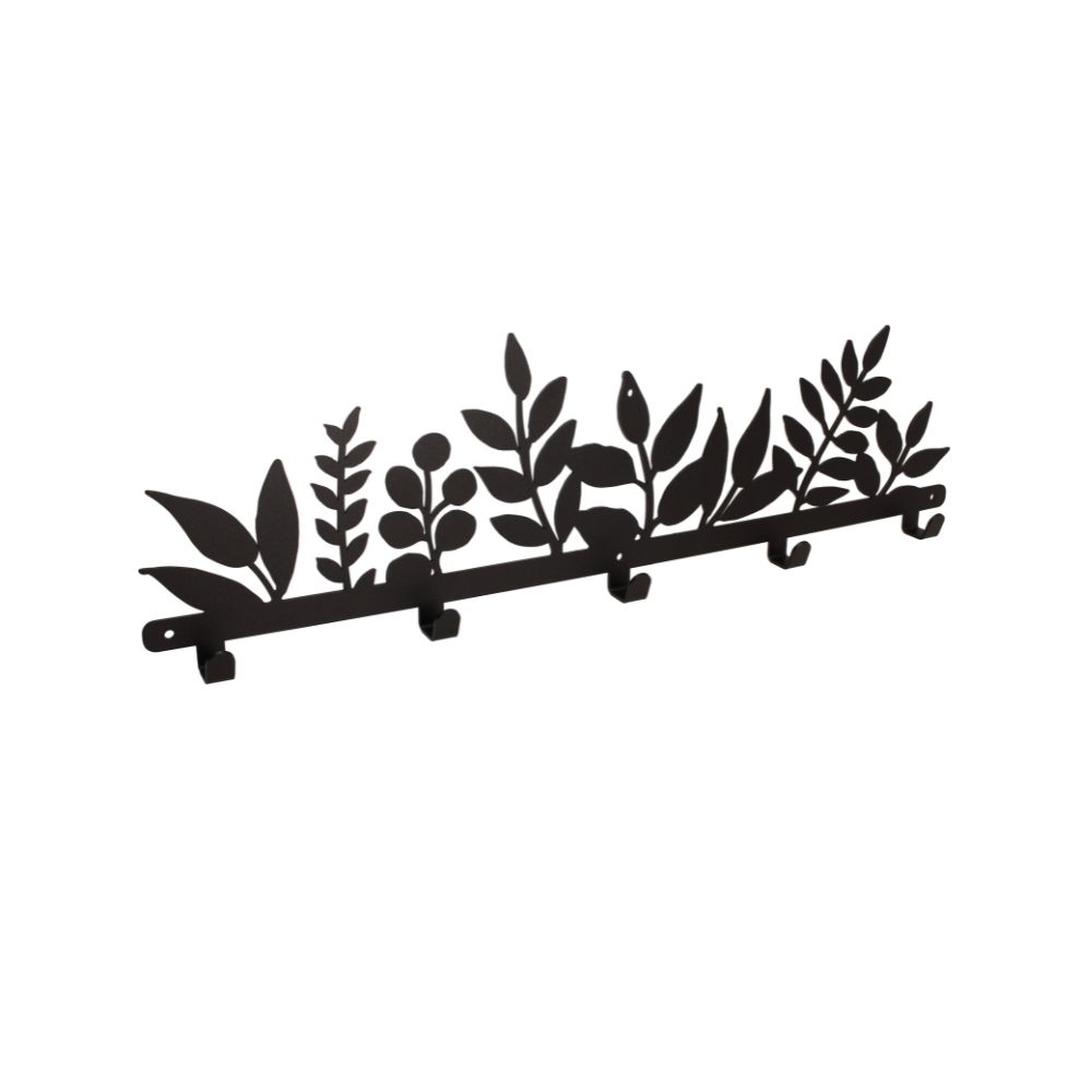 Μία μαύρη μεταλλική κρεμάστρα 5 θέσεων με σχέδιο αγριόχορτα