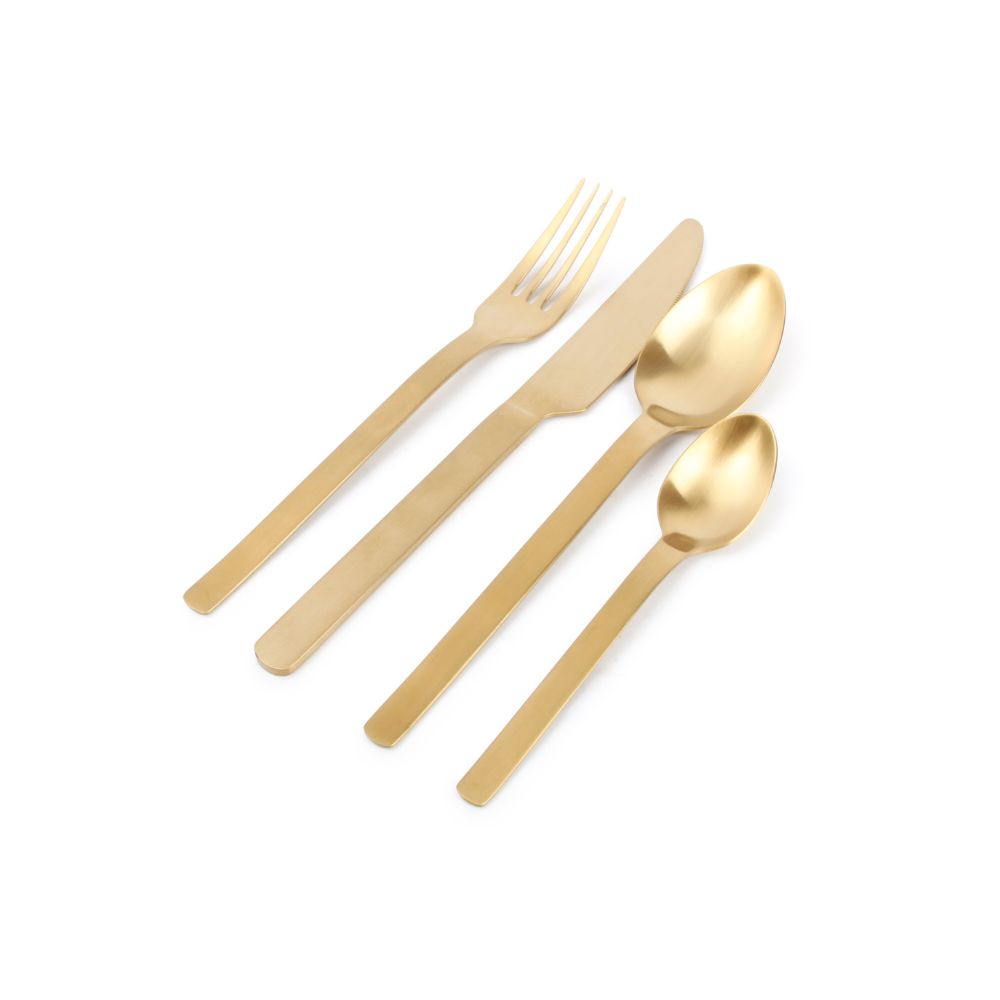 Μία τετράδα από μαχαίρι, πιρούνι και κουτάλια σε χρυσό χρώμα