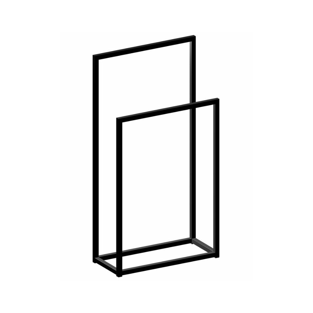 Μία μεταλλική μαύρη κρεμάστρα δαπέδου για πετσέτες μπάνιου