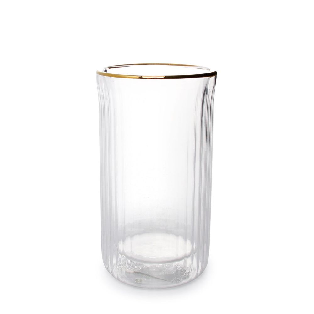Ένα μεγάλο οβάλ ποτήρι διπλού τοιχώματος με χρυσό στόμιο