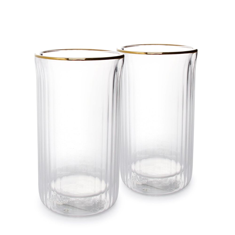 Δύο μεγάλα οβάλ ποτήρια διπλού τοιχώματος με χρυσό στόμιο