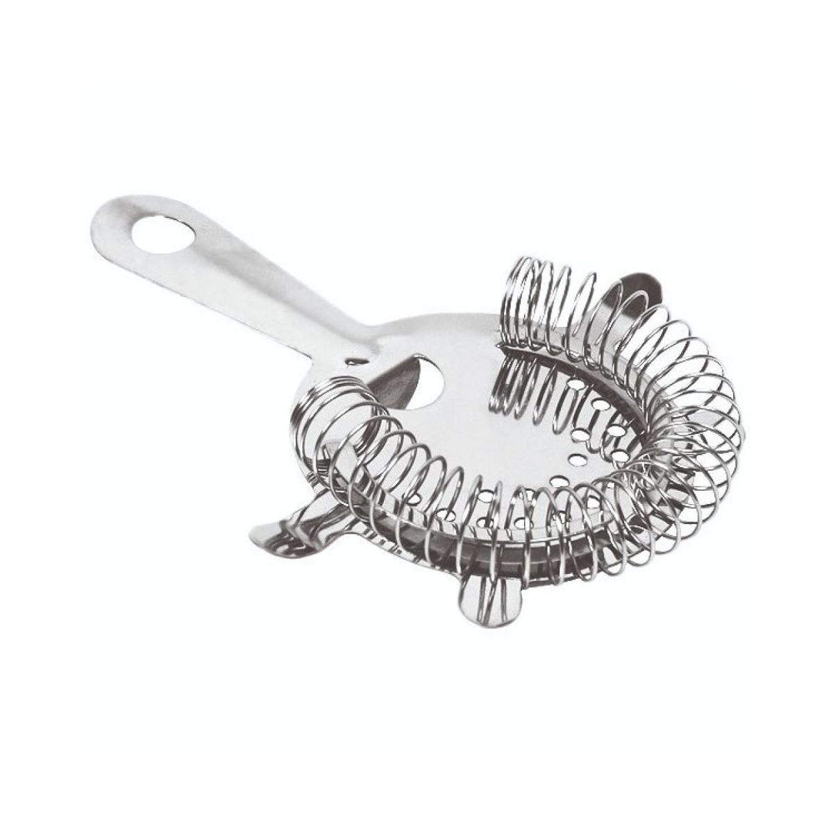 Ένα μεταλλικό σουρωτήρι για κοκτέιλ σε ασημί χρώμα με σούστα