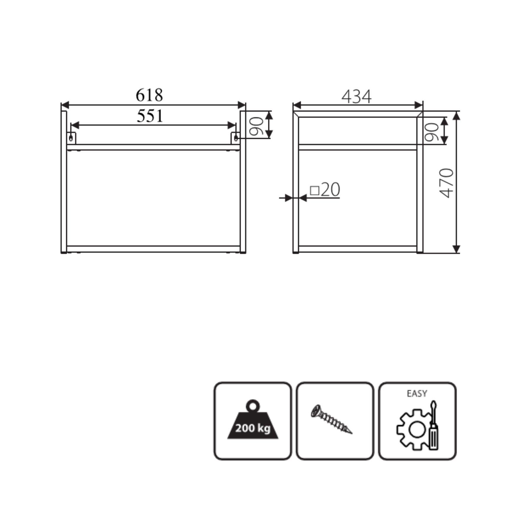 vasi-neroxyti-618x43x47-mayro-creative-home1 Το γραμμικό σχέδιο και οι διαστάσεις από μία μικρή επιτοίχια μεταλλική μαύρη βάση για έπιπλο νιπτήρα