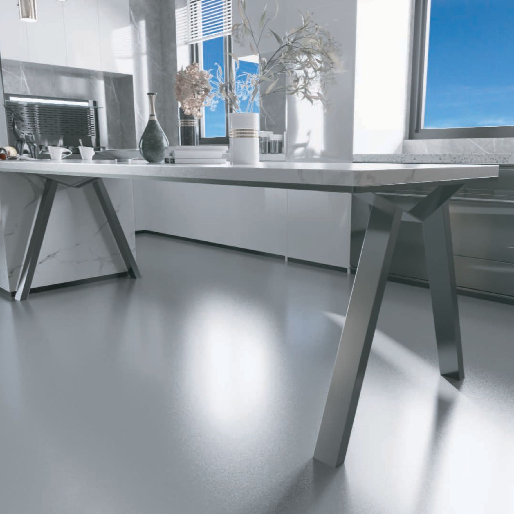 Τραπέζι κουζίνας με μεταλλικά πόδια τύπου V σε μαύρο ματ χρώμα, από τη Creative Home